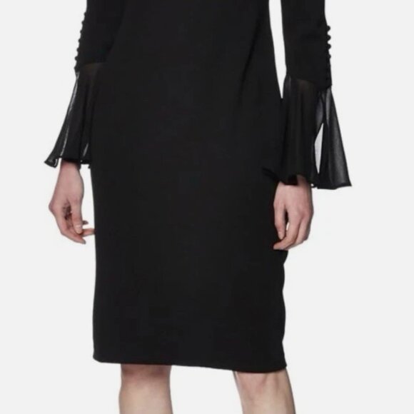 NWT Calvin Klein Black Chiffon Sleeve Stretch Crepe Sheath Dress Size 14 - Picture 11 of 14